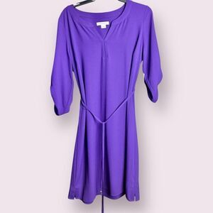 LIZ CLAIBORNE Purple V-neck 3/4 Rolland Sleeve Belted Dress | US Size 10 | NWT